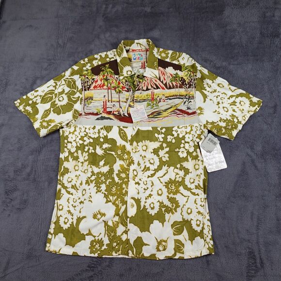 Jams World Shirt Mens Medium Green Hawaiian Graphic Papeete M630RE Pete Hibiscus